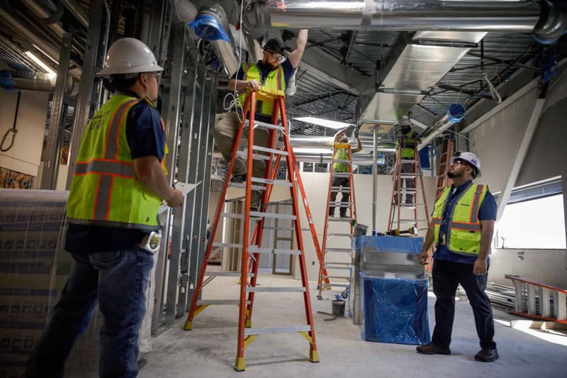 construction workers in a critical facility renovation